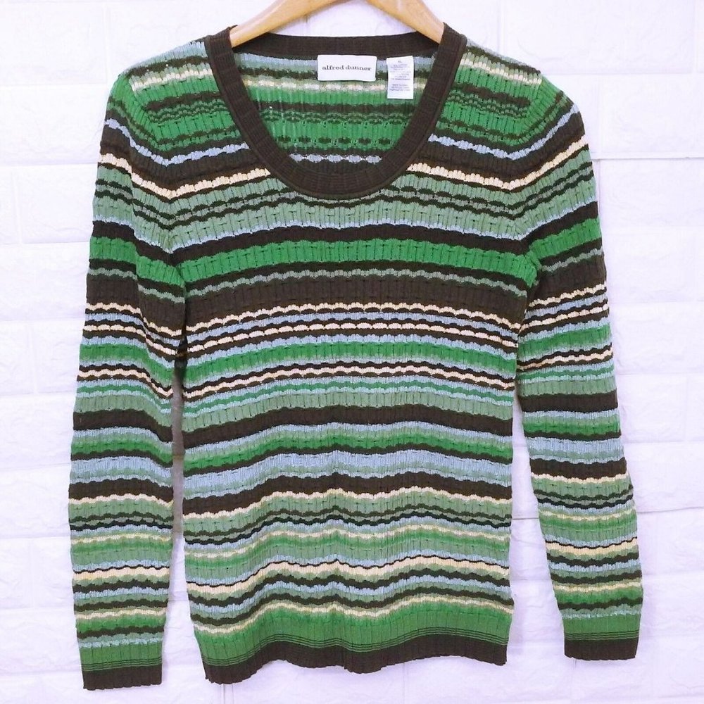 Alfred Dunner Textured Cable Knit Top Sweater Ladies-XL Long Sleeve Striped Bold